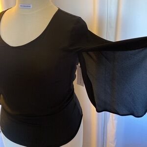 Black Petal Sleeve Blouse